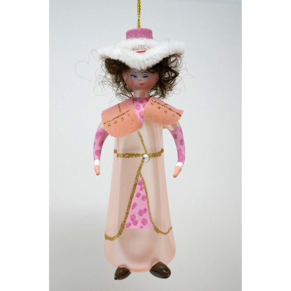 De Carlini? Italian Glass Lady in Pink Christmas Art Glass Ornament